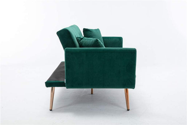 Velvet Fabric Convertible Futon Sofa Bed, Mid Century Modern, 68" , Green