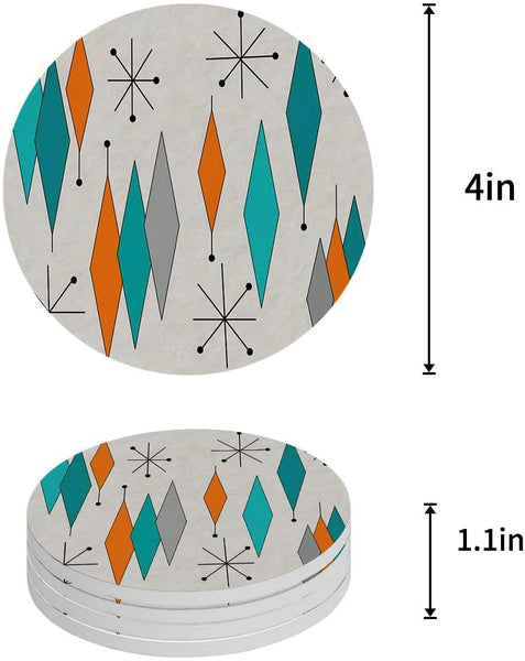 Geometric Ceramic Coaster, Mid Century Modern, Set of 4