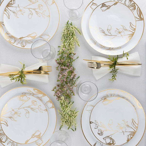 Fancy Dinner Plates - Plastic - Floral Design - Set of 32
