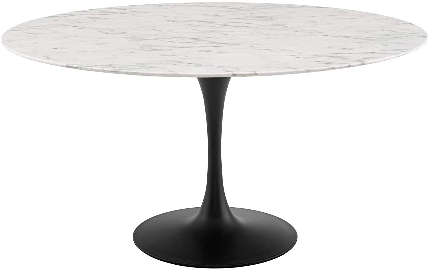 Marble Top Round Table, Constructed Marble, Mid Century Modern, Black Base, 60"