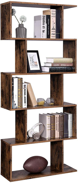Wood Bookcase, 5 Tier , Rustic, Brown