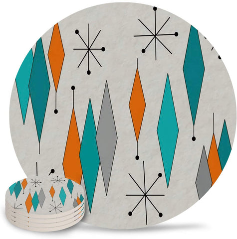 Geometric Ceramic Coaster, Mid Century Modern, Set of 4