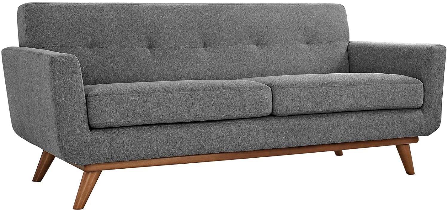 Upholstered Fabric Loveseat, Mid Century Modern , Gray