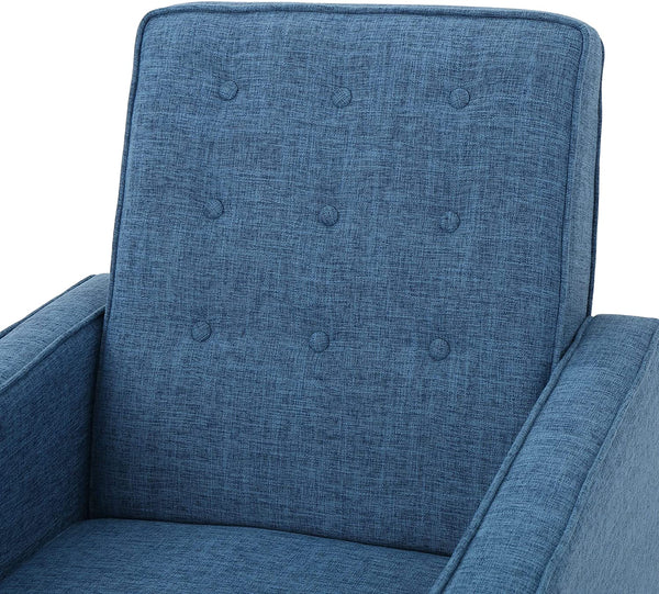 Tufted Back Fabric Recliner, Mid Century Modern , Muted Blue